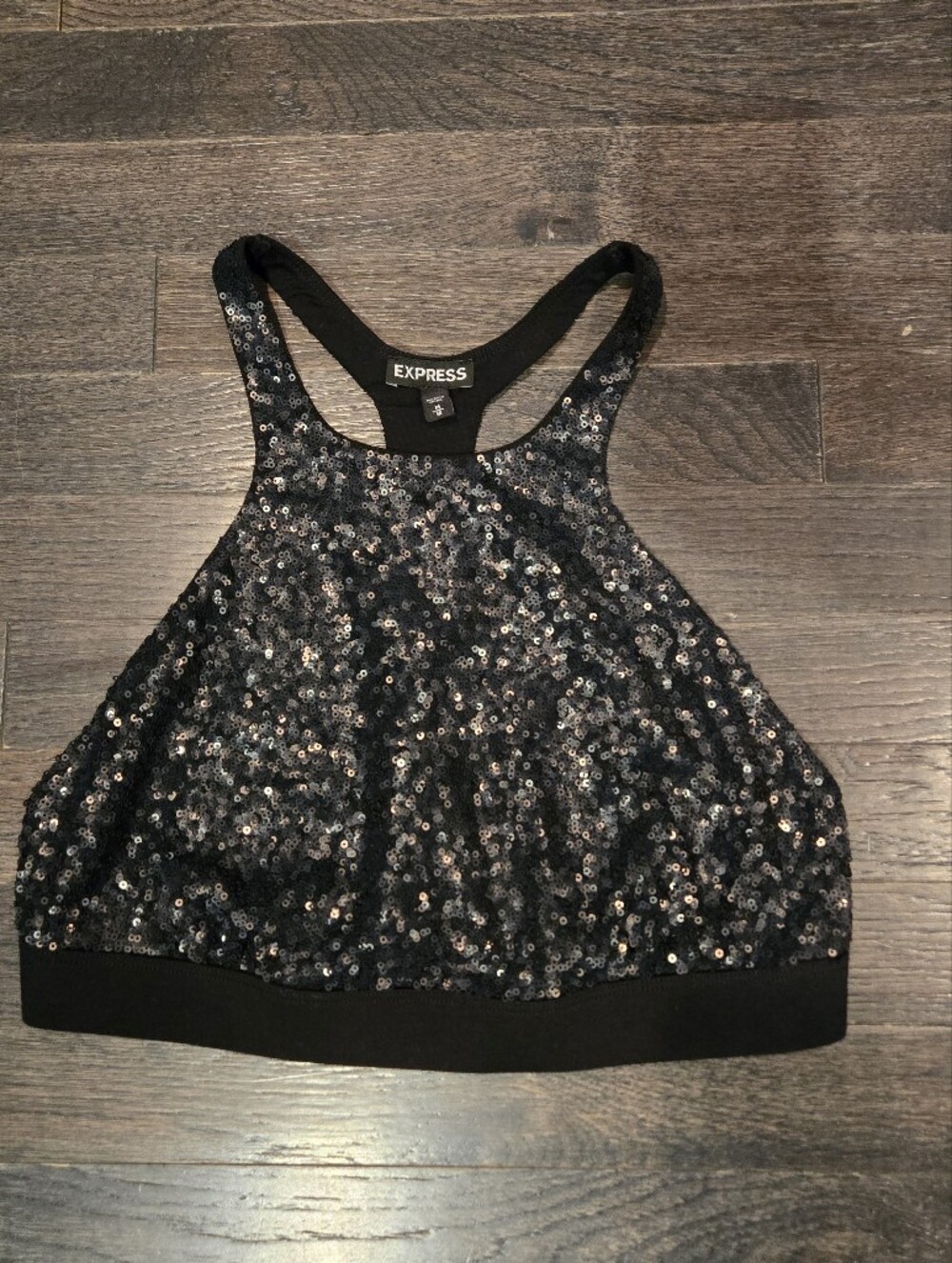 Express Sequin Black Racerback Crop Top SZ Medium
